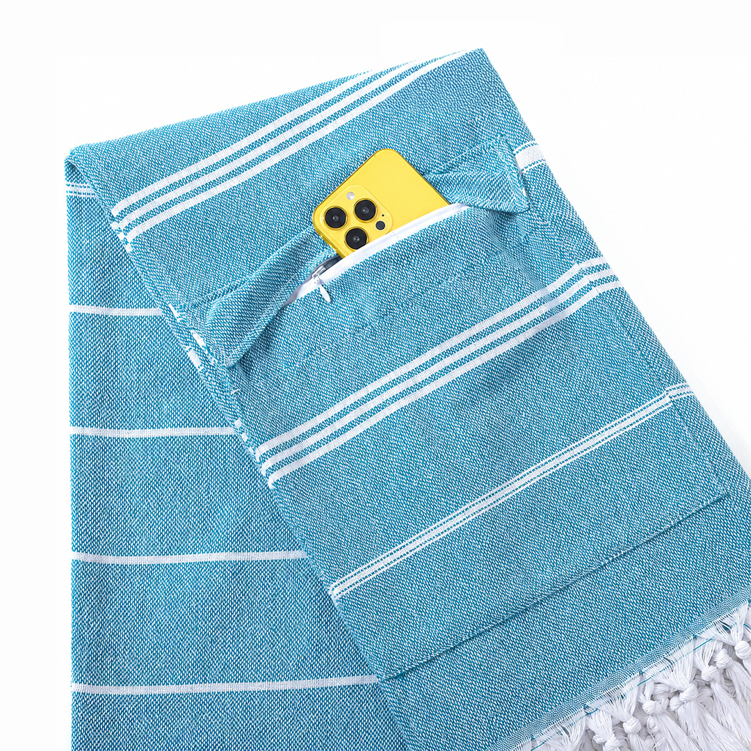 Serviette de plage avec poche zippée